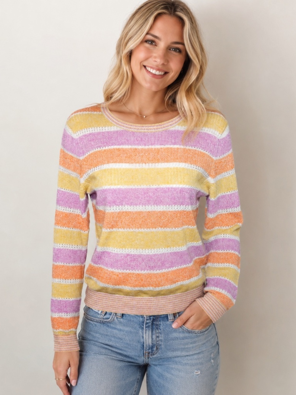 Veronica Beard Raimi Striped Sweater Colorblock Knit Top Size Small Linen Cotton